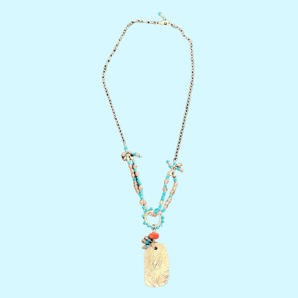 Artisan Crafted Sterling, Turquoise & Coral Pendant Necklace